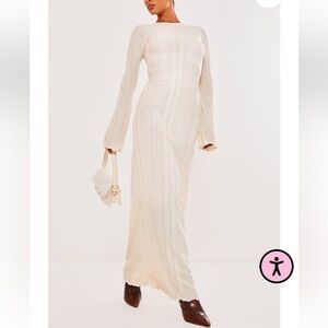 Pretty Little Thing Cream Rib Low Back Maxi Dress